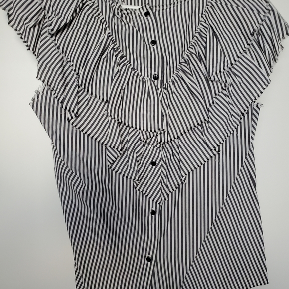 ZARA Grey/White Stripe Ruffled Shirt - Picture 7 of 9
